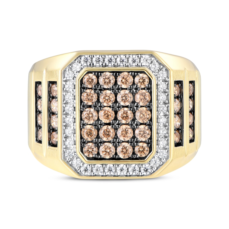 Men's Brown & White Multi-Diamond Center Signet Ring 1-1/2 ct tw 10K Yellow Gold