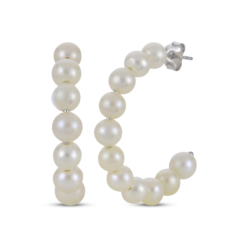 Main Image 1 of Cultured Pearl J-Hoop Earrings Sterling Silver