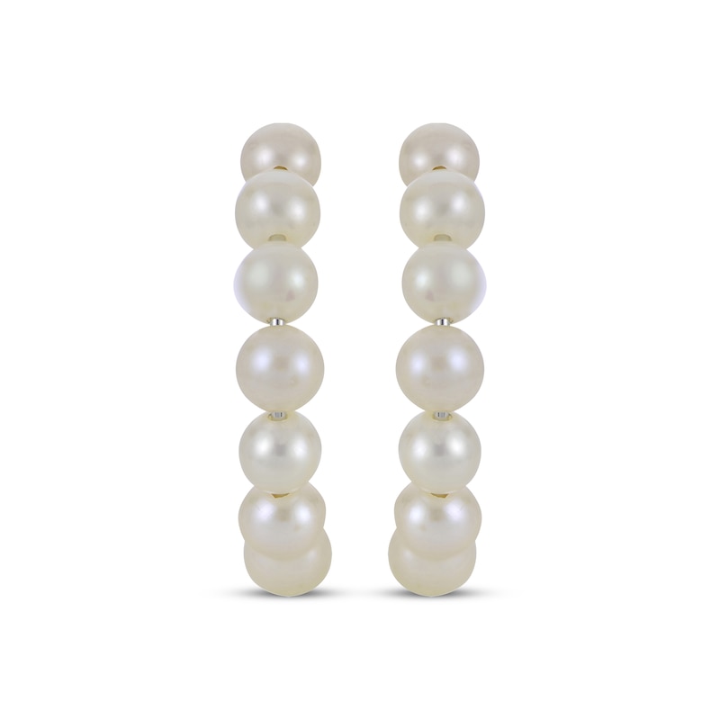 Main Image 2 of Cultured Pearl J-Hoop Earrings Sterling Silver