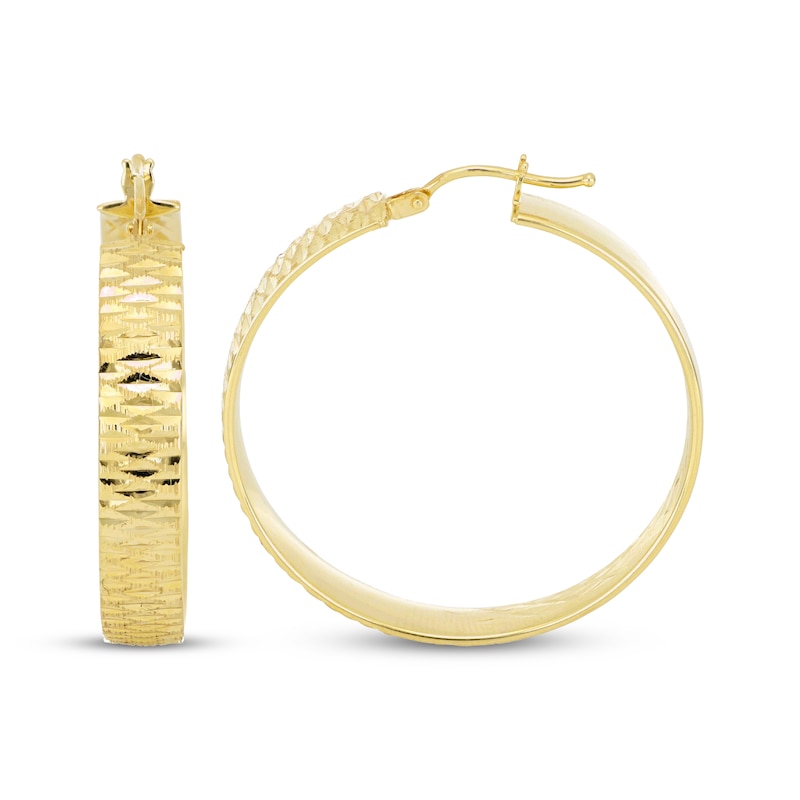 Main Image 3 of Italian Brilliance Diamond-Cut Inside-Out Hoop Earrings 14K Yellow Gold 30mm