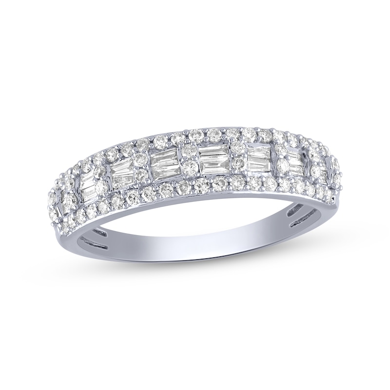 Main Image 1 of Now + Forever Baguette & Round-Cut Diamond Anniversary Ring 1/2 ct tw 14K White Gold