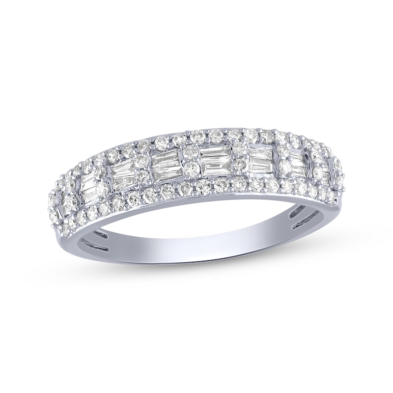 Baguette & Round-Cut Diamond Anniversary Ring 1/2 ct tw 14K White Gold