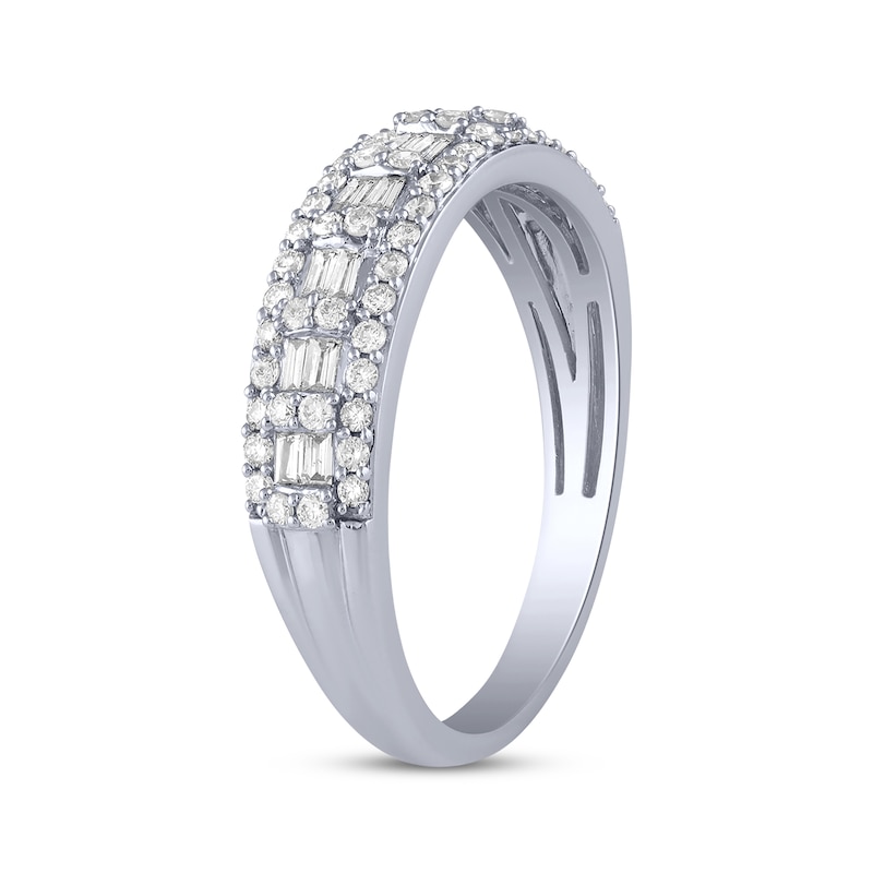 Baguette & Round-Cut Diamond Anniversary Ring 1/2 ct tw 14K White Gold