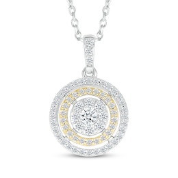 Diamond Concentric Circles Necklace 3/8 ct tw 10K Two-Tone Gold 18"