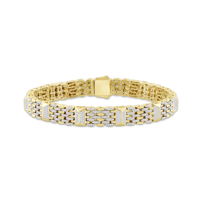 Main Image 1 of Men's Diamond Panther-Style Link Bracelet 2 ct tw 10K Yellow Gold 8.5&quot;