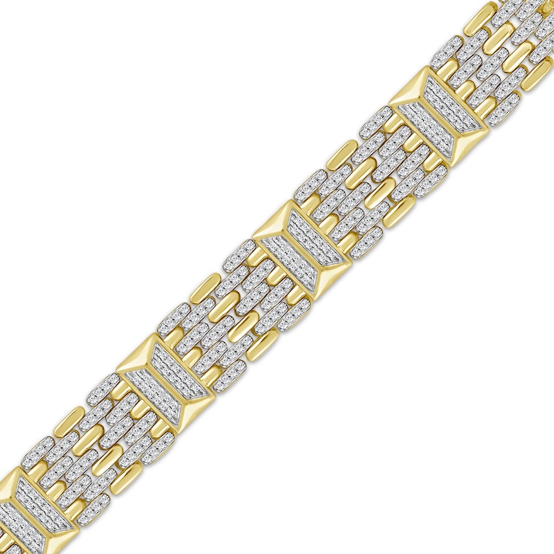 Main Image 2 of Men's Diamond Panther-Style Link Bracelet 2 ct tw 10K Yellow Gold 8.5&quot;