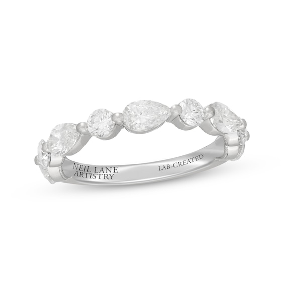 Neil Lane Artistry Pear-Shaped & Round-Cut Lab-Grown Diamond Anniversary Ring 1-1/2 ct tw 14K White Gold
