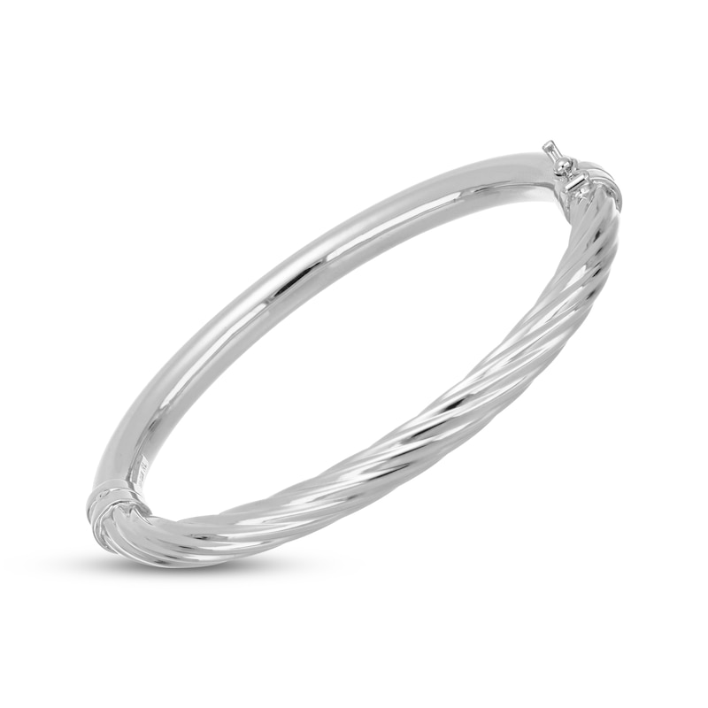 Main Image 2 of Polished Half-and-Half Bangle Bracelet Sterling Silver