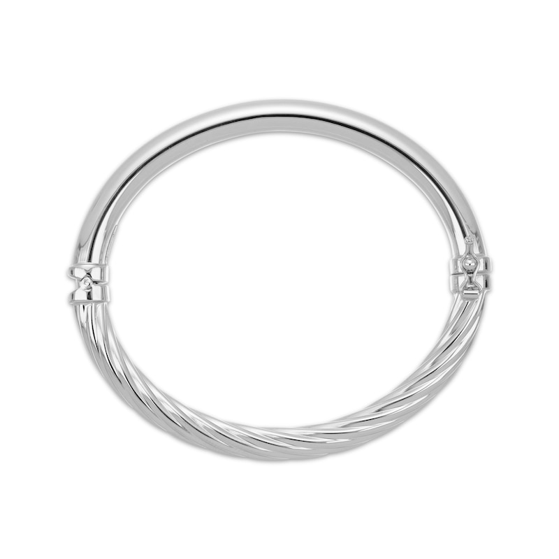 Main Image 3 of Polished Half-and-Half Bangle Bracelet Sterling Silver