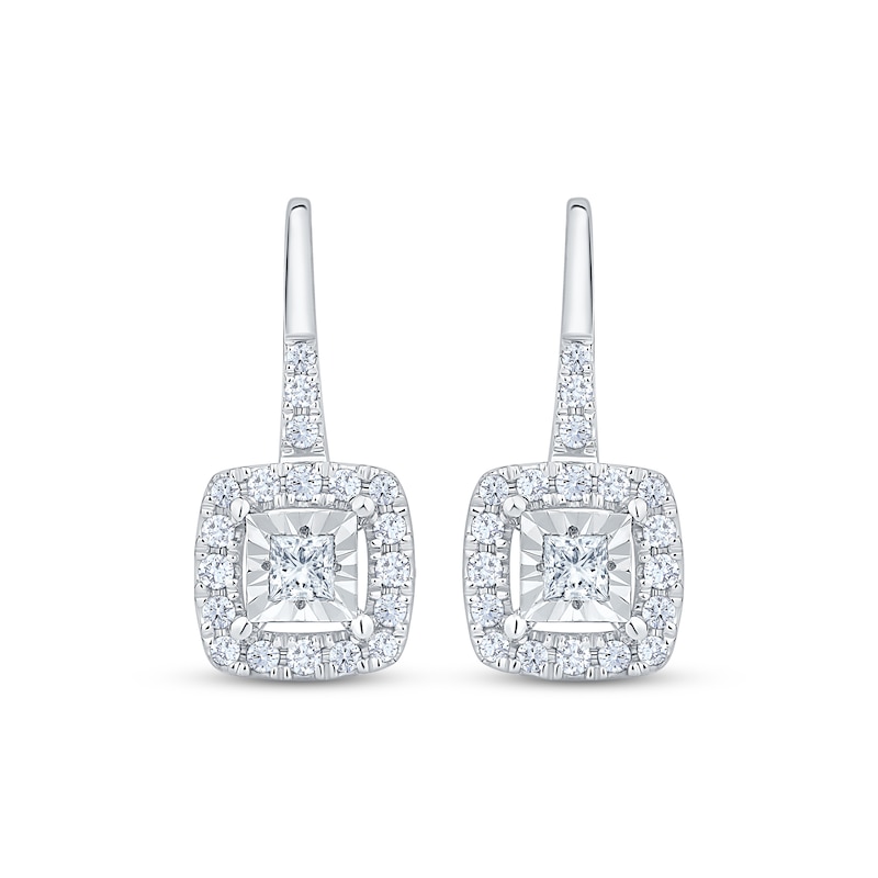Main Image 2 of Princess-Cut Diamond Cushion Halo Drop Earrings 1/4 ct tw 10K White Gold