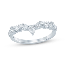 Lab-Grown Diamonds Round, Pear & Baguette-Cut Contour Anniversary Ring 5/8 ct tw 14K White Gold