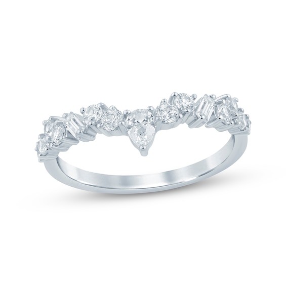 Lab-Grown Diamonds Round, Pear & Baguette-Cut Contour Anniversary Ring 5/8 ct tw 14K White Gold