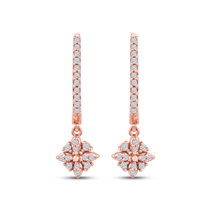 Main Image 2 of Diamond Flower Dangle Hoop Earrings 1/6 ct tw 10K Rose Gold