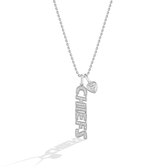 True Fans Kansas City Chiefs 1/10ct tw Diamond and White Lab-Created Sapphire "CHIEFS" Heart Necklace Sterling Silver