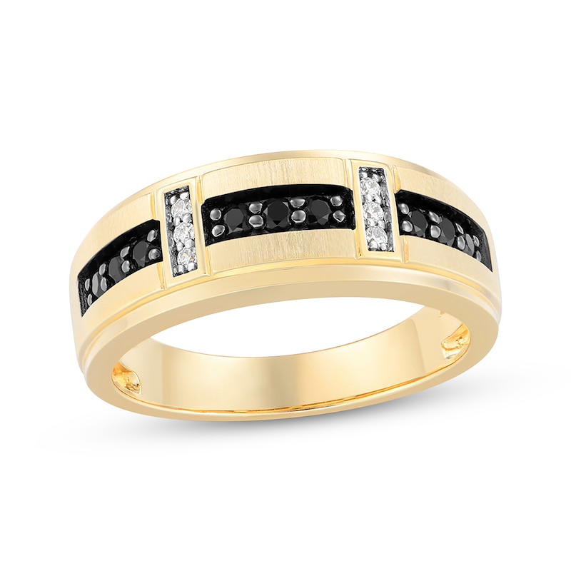 Main Image 1 of Now + Forever Now + Forever Men's Black & White Diamond Wedding Band 3/8 ct tw 10K Yellow Gold