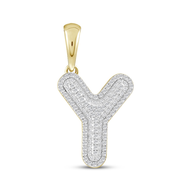 Main Image 1 of Diamond Puff Letter Y Initial Charm 1/3 ct tw 10K Yellow Gold