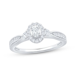 Now + Forever Now + Forever Oval-Cut Diamond Halo Engagement Ring 3/8 ct tw 14K White Gold