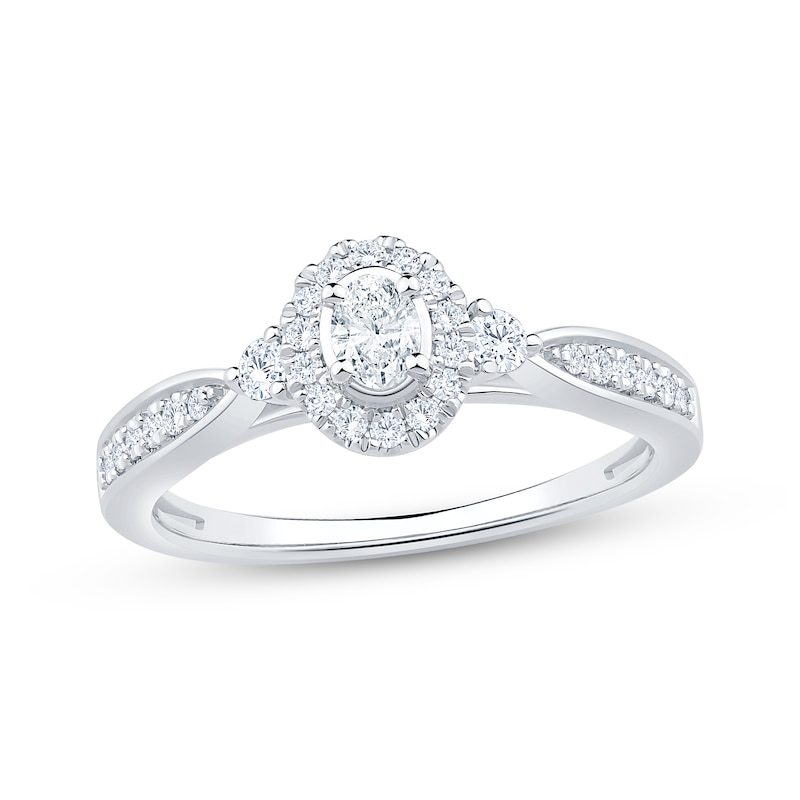 Main Image 1 of Now + Forever Now + Forever Oval-Cut Diamond Halo Engagement Ring 3/8 ct tw 14K White Gold