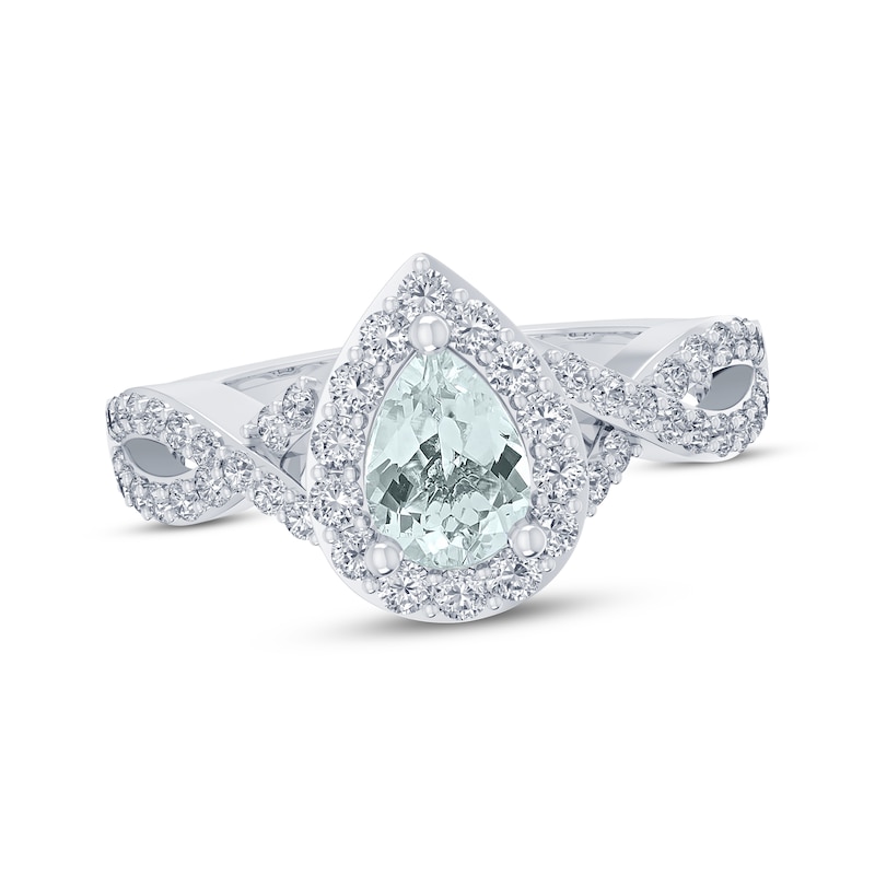 Main Image 1 of Aquamarine & White Lab-Created Sapphire Ring Sterling Silver