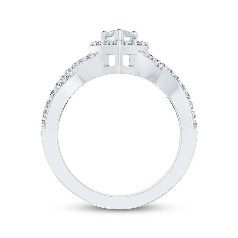 Main Image 3 of Aquamarine & White Lab-Created Sapphire Ring Sterling Silver