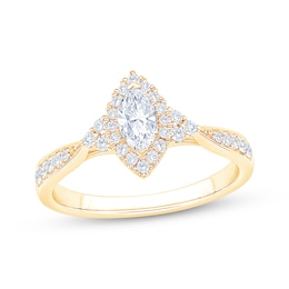 Now + Forever Marquise-Cut Diamond Halo Engagement Ring 5/8 ct tw 14K Yellow Gold