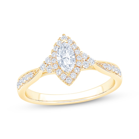 Now + Forever Marquise-Cut Diamond Halo Engagement Ring 5/8 ct tw 14K Yellow Gold