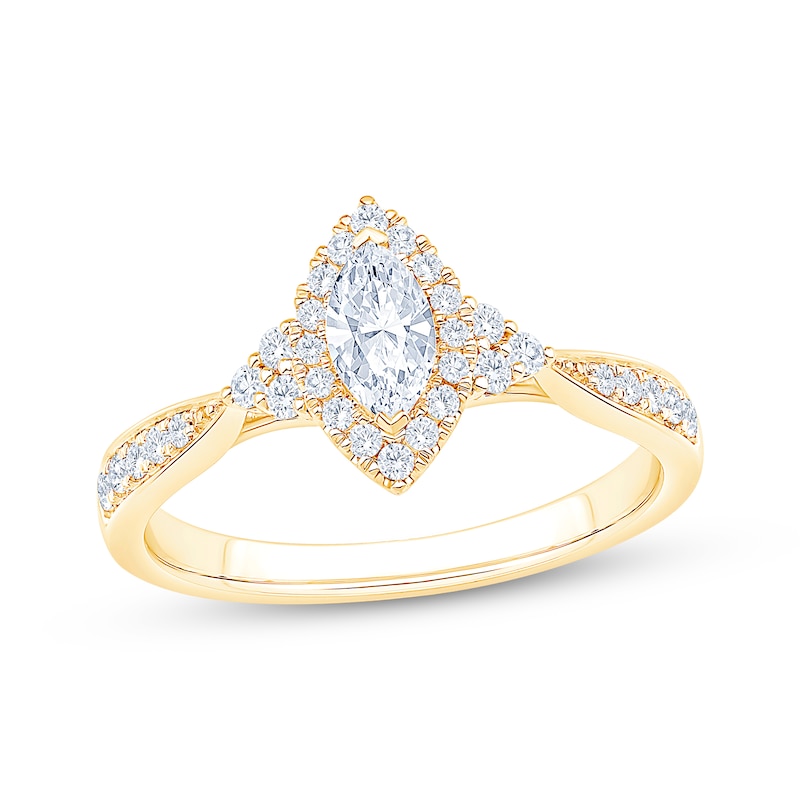 Main Image 1 of Now + Forever Marquise-Cut Diamond Halo Engagement Ring 5/8 ct tw 14K Yellow Gold