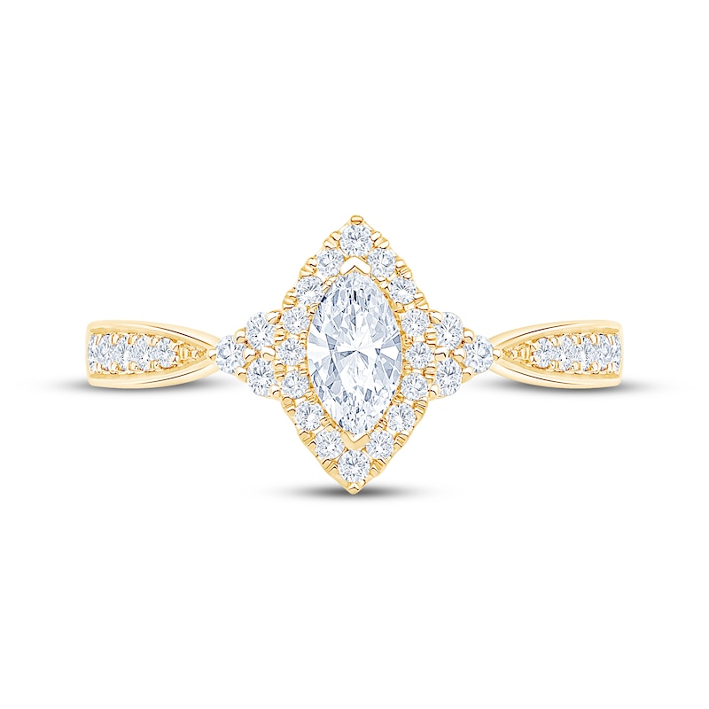 Main Image 3 of Now + Forever Marquise-Cut Diamond Halo Engagement Ring 5/8 ct tw 14K Yellow Gold