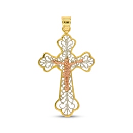 Filigree Crucifix Charm in 14K Two-Tone Gold