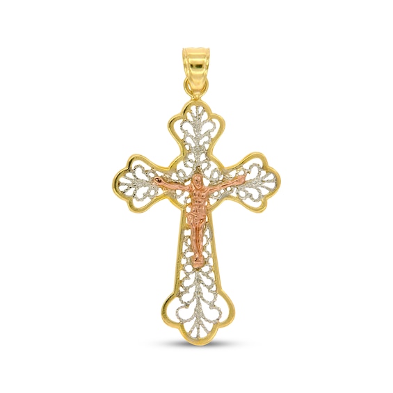 Filigree Crucifix Charm in 14K Two-Tone Gold