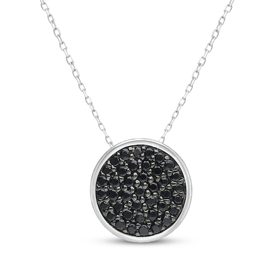 Black Diamond Disc Necklace 1/6 ct tw Sterling Silver 18"