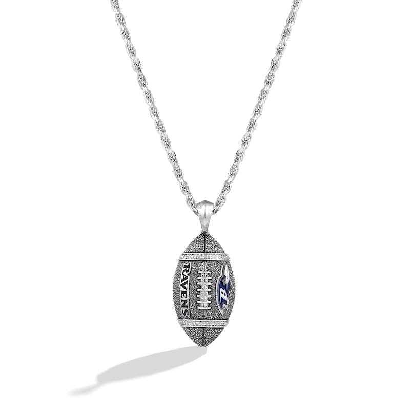 Main Image 1 of True Fans Baltimore Ravens 1/20 CT. T.W. Diamond Vertical Football Necklace in Sterling Silver