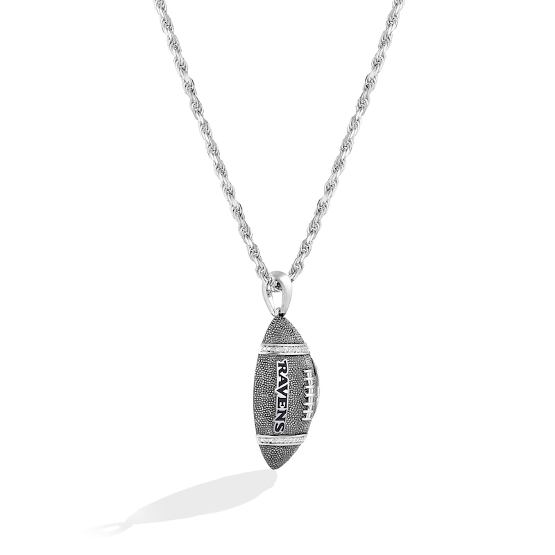 Main Image 2 of True Fans Baltimore Ravens 1/20 CT. T.W. Diamond Vertical Football Necklace in Sterling Silver