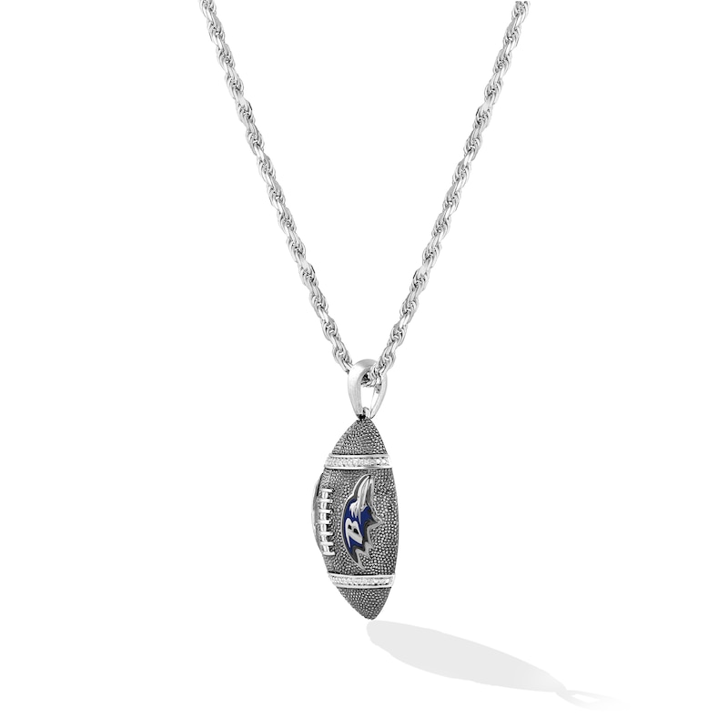 Main Image 3 of True Fans Baltimore Ravens 1/20 CT. T.W. Diamond Vertical Football Necklace in Sterling Silver