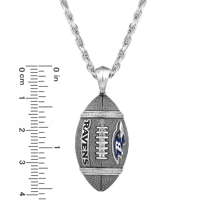 Main Image 4 of True Fans Baltimore Ravens 1/20 CT. T.W. Diamond Vertical Football Necklace in Sterling Silver
