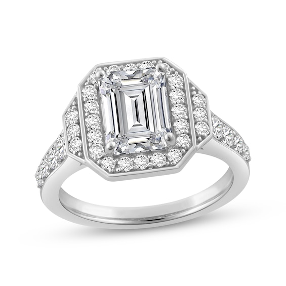 Emerald-Cut Lab-Grown Diamond Halo Engagement Ring 2-3/4 ct tw 14K White Gold