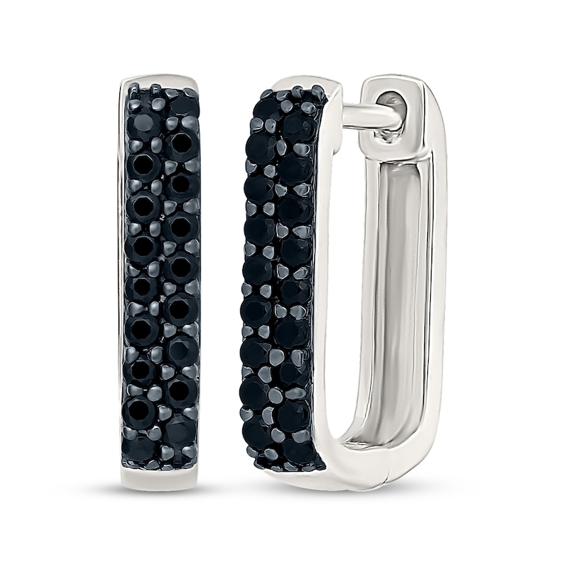 Main Image 1 of Black Diamond Rectangle Hoop Earrings 1/3 ct tw Sterling Silver