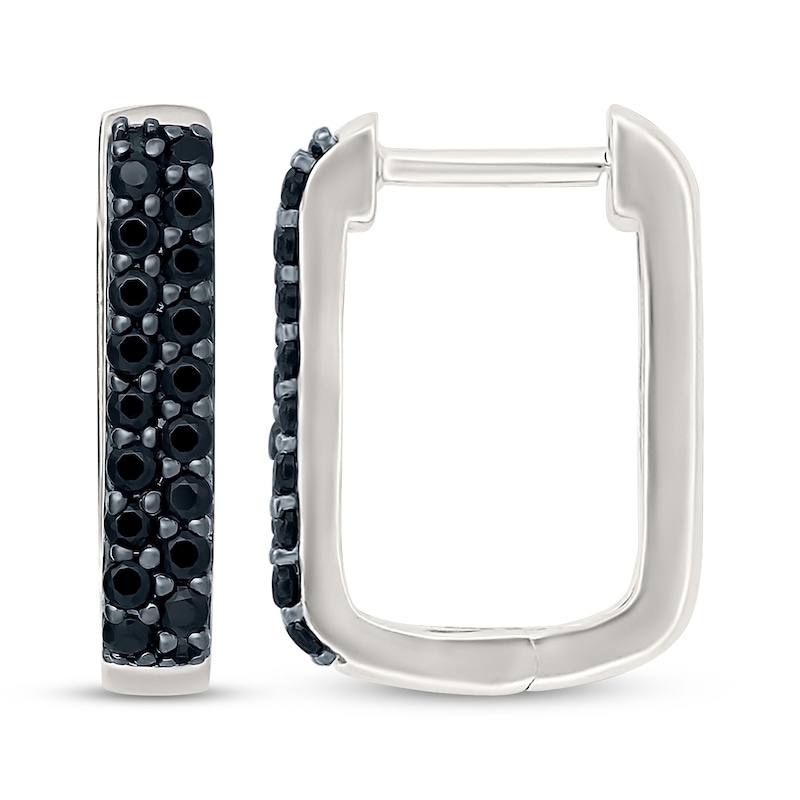 Main Image 3 of Black Diamond Rectangle Hoop Earrings 1/3 ct tw Sterling Silver