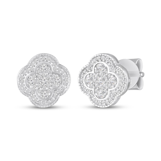 White Lab-Created Sapphire Clover Stud Earrings Sterling Silver