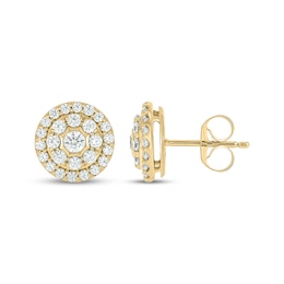 Diamond Double Halo Circle Stud Earrings 1 ct tw 10K Yellow Gold
