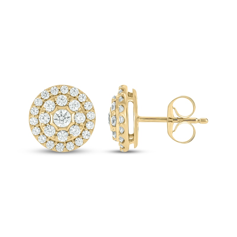 Main Image 1 of Diamond Double Halo Circle Stud Earrings 1 ct tw 10K Yellow Gold