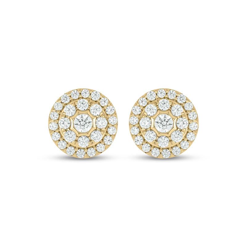 Main Image 2 of Diamond Double Halo Circle Stud Earrings 1 ct tw 10K Yellow Gold
