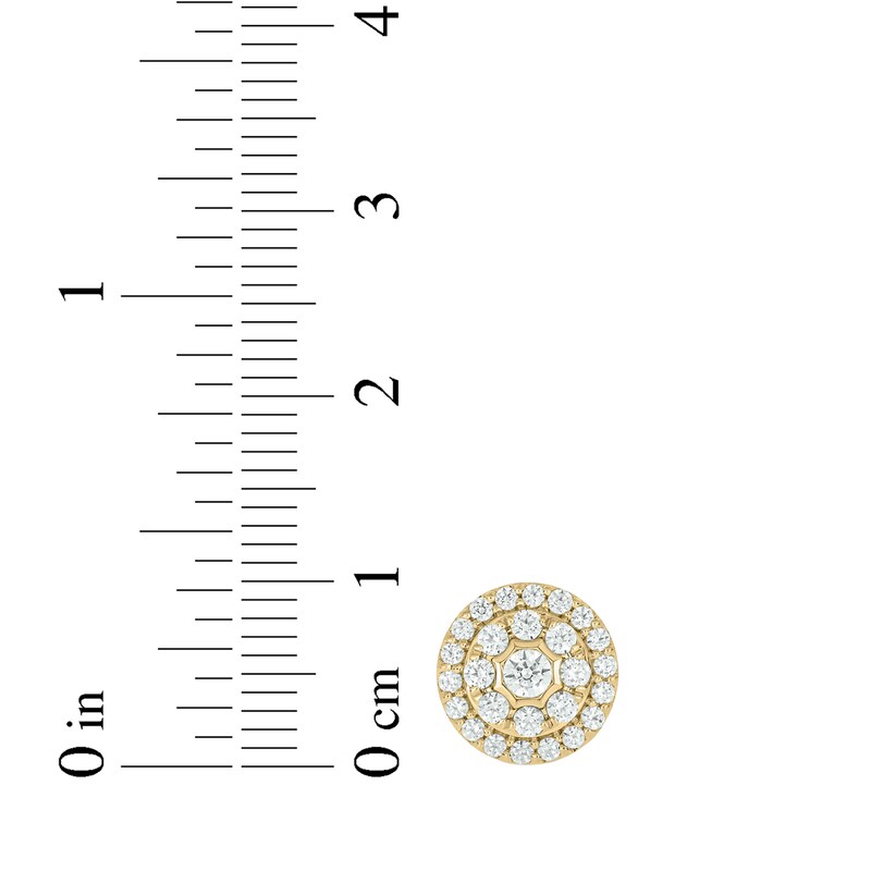 Main Image 3 of Diamond Double Halo Circle Stud Earrings 1 ct tw 10K Yellow Gold