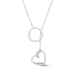 Diamond Accent Heart Lariat Necklace Sterling Silver 18"