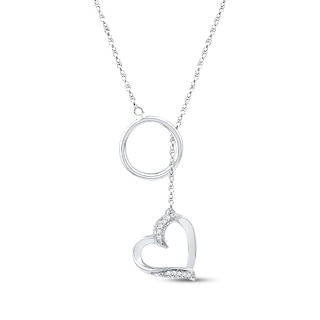 Diamond Accent Heart Lariat Necklace Sterling Silver 18"