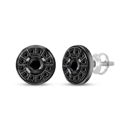 Men's Black Diamond Circle Stud Earrings 1 ct tw Black Ion-Plated Sterling Silver