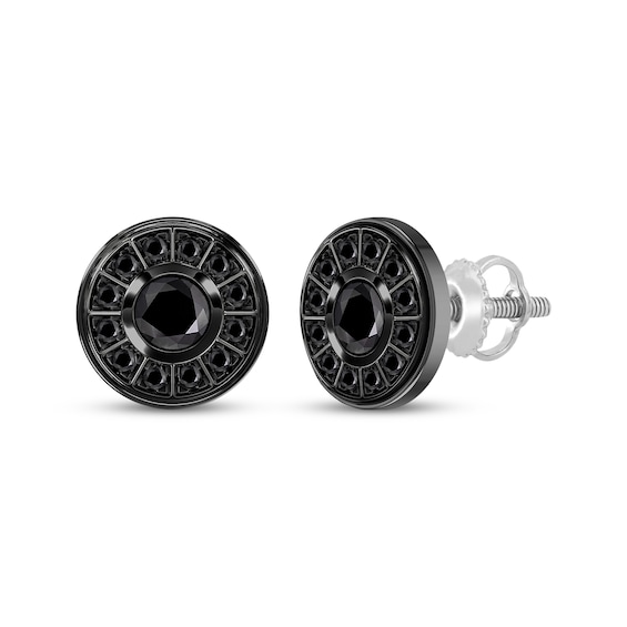 Men's Black Diamond Circle Stud Earrings 1 ct tw Black Ion-Plated Sterling Silver