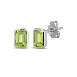 STUDIO BY KAY Emerald-Cut Peridot Bezel-Set Solitaire Stud Earrings Sterling Silver