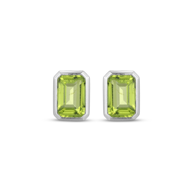 Main Image 2 of STUDIO BY KAY Emerald-Cut Peridot Bezel-Set Solitaire Stud Earrings Sterling Silver
