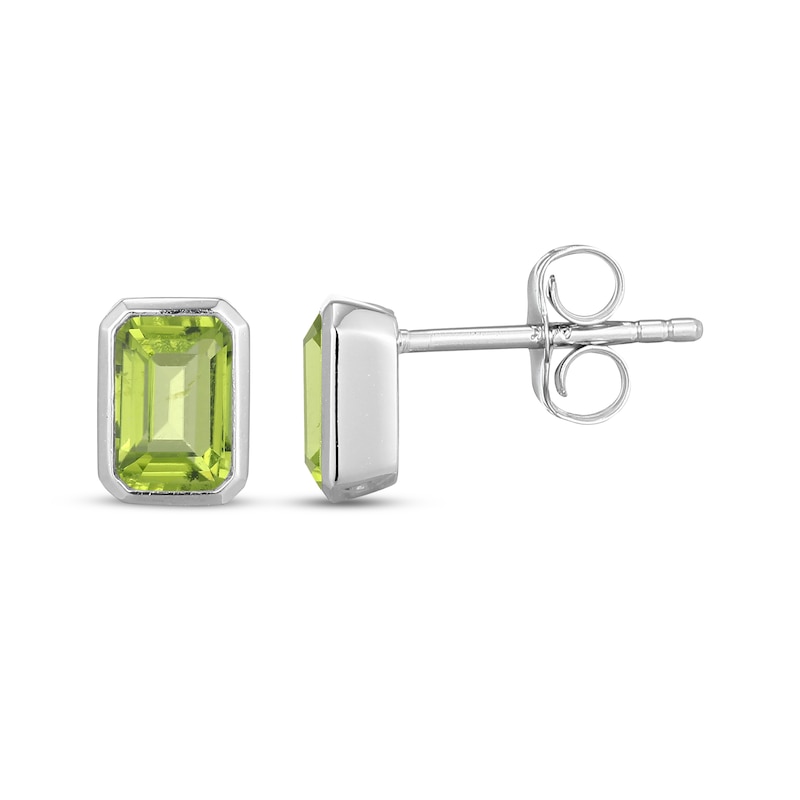 Main Image 3 of STUDIO BY KAY Emerald-Cut Peridot Bezel-Set Solitaire Stud Earrings Sterling Silver
